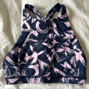 Lululemon Women’s High Neck Sports Bra in Navy and Pink Printed Pattern, size 2